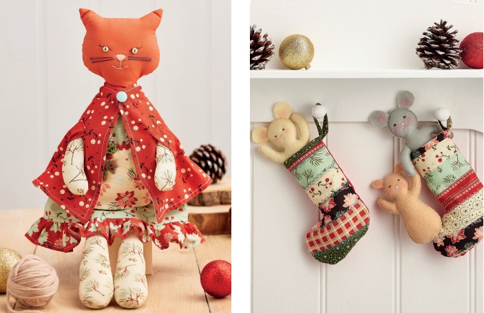 Выкройка Мягкие игрушки: Кошка с одеждой и Мышки с носком.