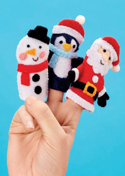 Новогодние пальчиковые куклы Снеговик, пингвин и Санта Клаус