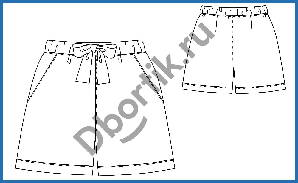 Выкройка шорт на девочку подростка Размеры: 128, 134, 140, 146, 152. Размерная сетка Размеры / Рост Обхват талии Обхват бёдер Длина шорт по боковому шву 128 58 69 28.5 134 59 72 29.5 140 61 74 31 146 63 78 32 152 65 82 33 Описание Размеры выкройки шорт на девочку подростка: 128-134-140-146-152. Длина шорт по боковому шву: 28.5-29.5-31-32-33 см. Перед выбором размера выкройки, максимально точно определите необходимый размер по размерной сетке. В первую очередь размер определяется по обхвату бедер, при необходимости выкройку можно скорректировать на несколько сантиметров. Рекомендуем перед пошивом из основной ткани сшить изделие из макетной ткани и при необходимости скорректировать выкройку. Необходимые материалы Основная ткань Ткань или кружево для боковой вставки Ткань для мешковины кармана Широкая резинка для пояса Шнур или лента Рекомендуемые ткани: Основная ткань – джинсовые ткани. Ткань для вставки – кружево, джинсовые ткани, либо другая ткань на ваше усмотрение. Ткань для мешковины кармана – хлопковая ткань. Расход материалов: Основная ткань длиной 70 см шириной 160 см. Ткань для мешковины кармана отрез шириной 35 см, длиной 30 см. Ширина резинки для пояса – 3.5 см. Припуски на швы и по срезам Передняя, задняя половинки шорт, боковая деталь шорт: по боковому, среднему и верхнему срезу припуск 1 см. По нижнему срезу припуск 2.5 см. Бочок, детали мешковины кармана: по всем срезам припуск 1 см. Раскрой: Задняя половинка шорт – 2 дет. Передняя половинка шорт – 2 дет. Боковая деталь шорт – 2 дет. Бочок передней половинки шорт – 2 дет. Верхняя деталь мешковины кармана – 2 дет. Нижняя деталь мешковины кармана – 2 дет. Пояс – выкраиваем 1 деталь, прямоугольник длиной равной длине окружности верхнего среза шорт, плюс 2 см на припуски, шириной 10 см с припусками.